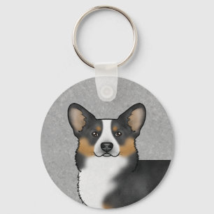Black Tricolor Pembroke Welsh Corgi Dog Head Keychain