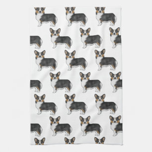 Black Tricolor Pembroke Welsh Corgi Dog Pattern Kitchen Towel