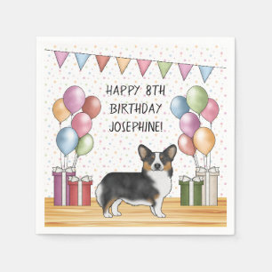 Black Tricolor Pembroke Welsh Corgi Happy Birthday Napkin