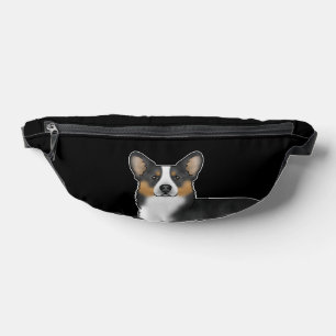 Black Tricolor Pembroke Welsh Corgi Head On Black Fanny Pack