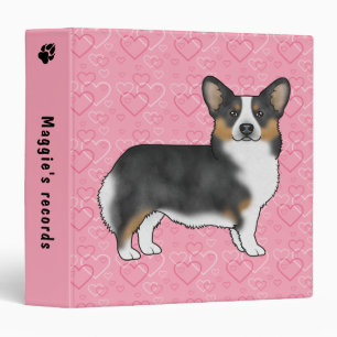 Black Tricolor Pembroke Welsh Corgi Pink Hearts Binder