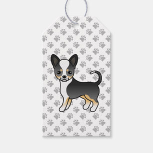 Black Tricolor Smooth Coat Chihuahua Dog & Paws Gift Tags