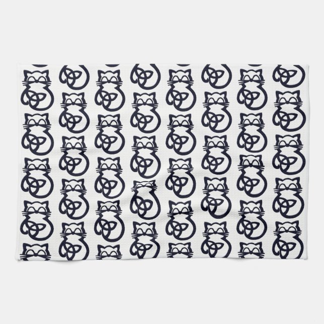 Black Trinity Knot Celtic Cat Kitchen Towel (Horizontal)