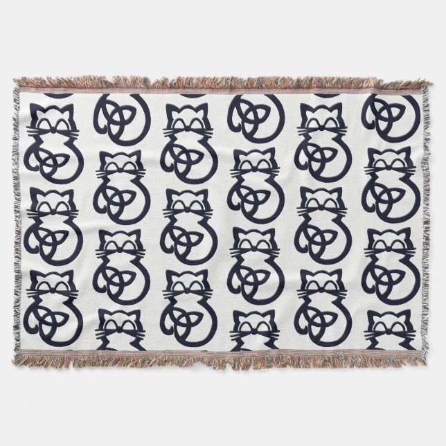 Black Trinity Knot Celtic Cat Throw Blanket (Front)