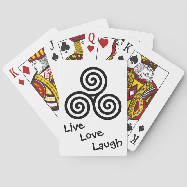 Black Triple spiral Live Love Laugh Playing Cards (Back)