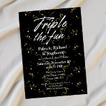 Black Triple the Fun Friends Joint Birthday Invitation<br><div class="desc">Twice the Joy, Twice the Fun: Introduce your joint birthday party with our elegant "Triple the Fun" invitation. The design boasts a black background with glittering golden confetti, and the title in a stylish script font. Names and party details are elegantly presented in a modern serif font below. The back...</div>