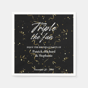Black Triple the Fun Friends Joint Birthday Napkin