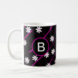  black tropical banana leaf and flowers botanical  coffee mug