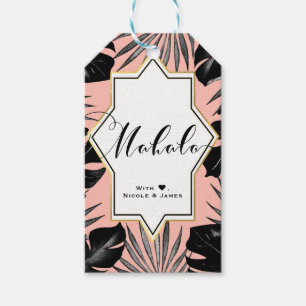 Black Tropical Leaves Coral Peach MAHALO ALOHA Gift Tags