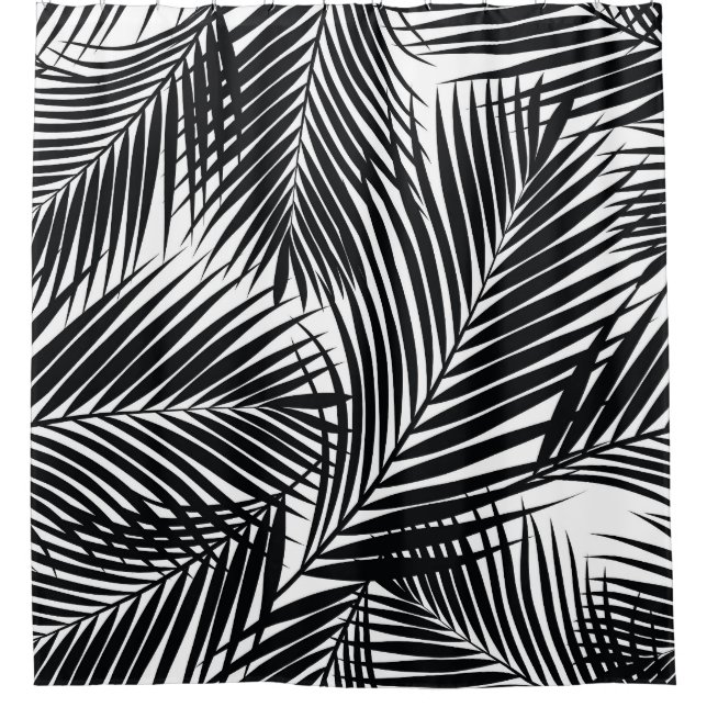 Black tropical palm leaves, white background (Front)