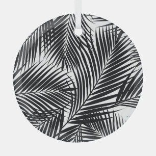 Black tropical palm leaves, white background glass ornament
