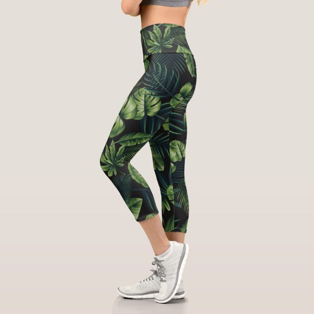 Black Tropical Pattern Capri Leggings (Left)