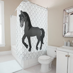Black Trotting Horse Cute Cartoon Illustration
