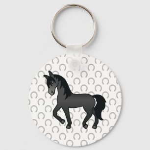 Black Trotting Horse Cute Cartoon Illustration Keychain
