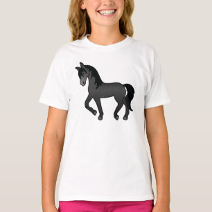 Black Trotting Horse Cute Cartoon Illustration T-Shirt
