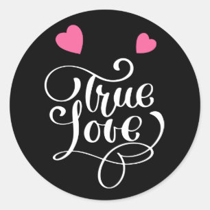 Black True Love Pink Hearts Wedding Bridal Shower Classic Round Sticker