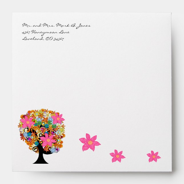 Black Trunk Flower Love Tree Wedding Envelopes (Front)