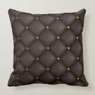 Black Tufted Leather Look Print Throw Pillow