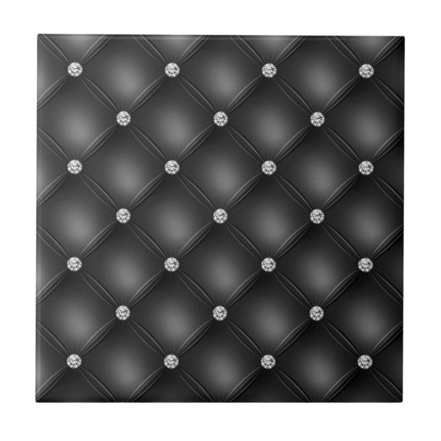 Black Tufted Small Square Decorative Pattern Tile (Front)