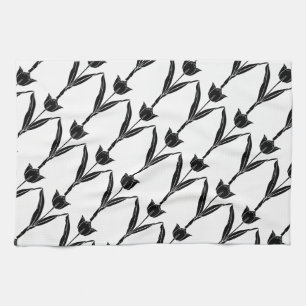 Black Tulip, Black and White, Flower, Floral Kitchen Towel