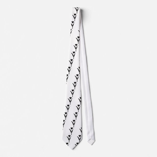 Black Tulip, Black and White, Flower Floral Tie (Front)