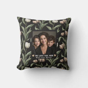 Black Tulip Floral Mother Mama Sofa Throw Pillow
