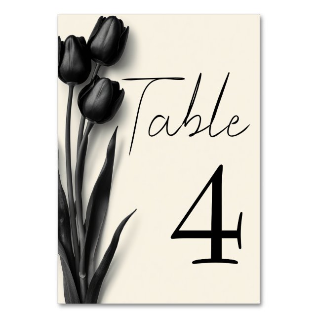 Black Tulips Gothic Floral Wedding Table Number (Front)