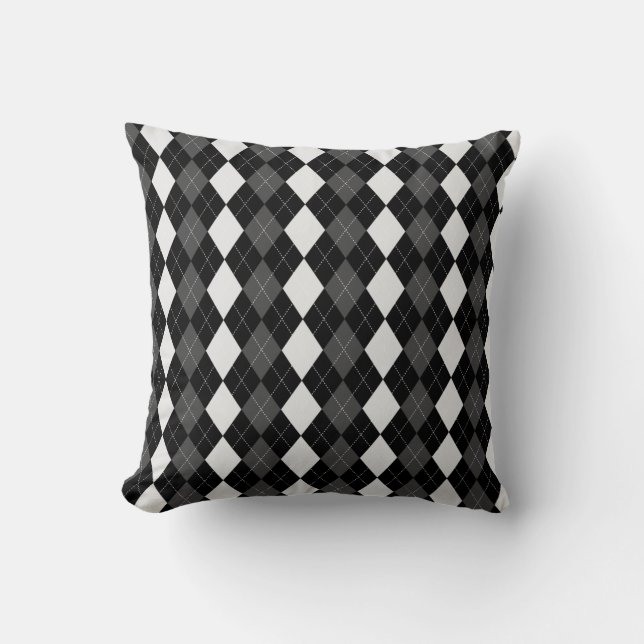 Black & TUNGSTEN GREY Diamonds ARGYLE Pattern Throw Pillow (Front)