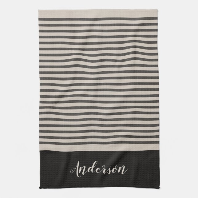 Black Turkish Stripes Monogram | Farmhouse Kitchen Towel (Vertical)