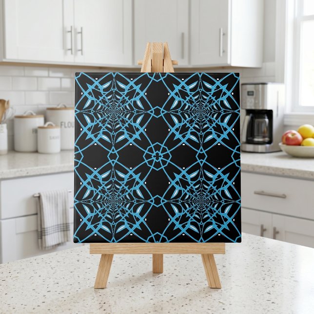 Black & Turquoise Abstract Modern Pattern Tile (Creator Uploaded)