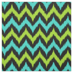 Black, Turquoise and Green Zigzag Ikat Pattern Fabric