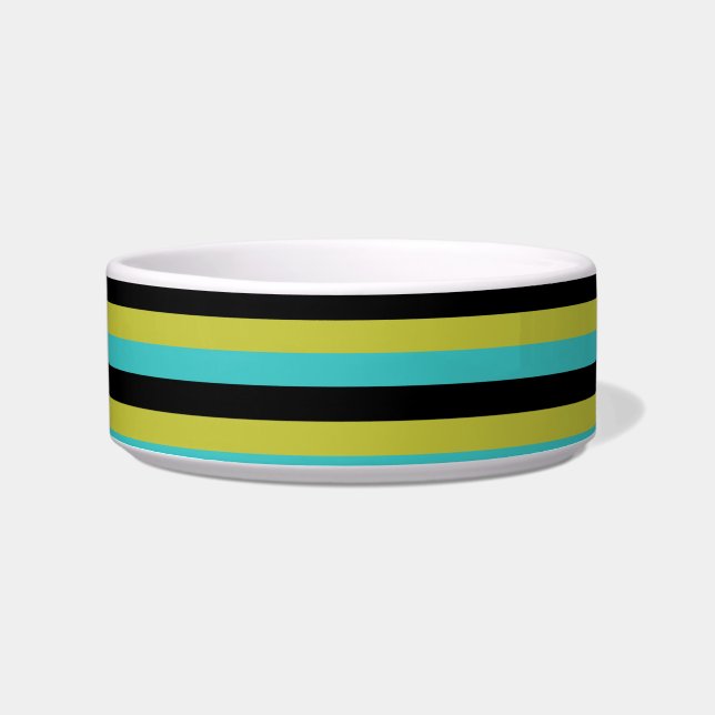 Black, Turquoise and Yellow Stripes. Bowl (Front)