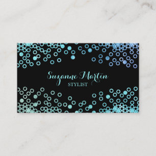 Black & Turquoise Aqua Metal Glitter Shiny Dots Business Card