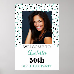 Black Turquoise Birthday Party Custom 20x30 Photo Poster