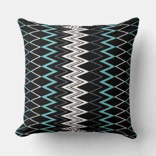 Black Turquoise Blue and White Throw Pillow