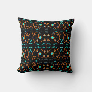 Black Turquoise Brown Ornate Throw Pillow