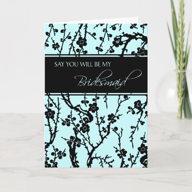 Black Turquoise Floral Bridesmaid Invitation Card (Front)