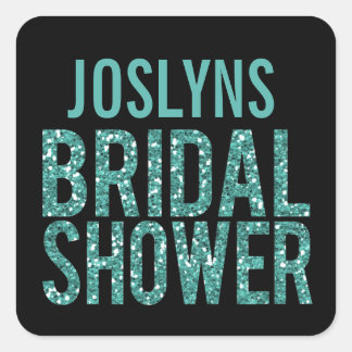 Black & Turquoise Glitter Bridal Shower Sticker