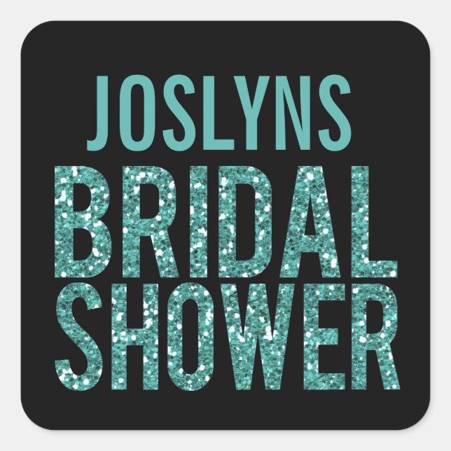 Black & Turquoise Glitter Bridal Shower Sticker (Front)