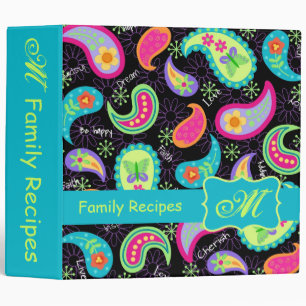 Black Turquoise Modern Paisley Pattern Monogram Binder