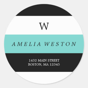 Black & Turquoise Stripes   Return Address Label
