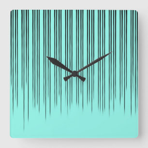 Black/Turquoise Stylish Stripe Pattern Square Wall Clock