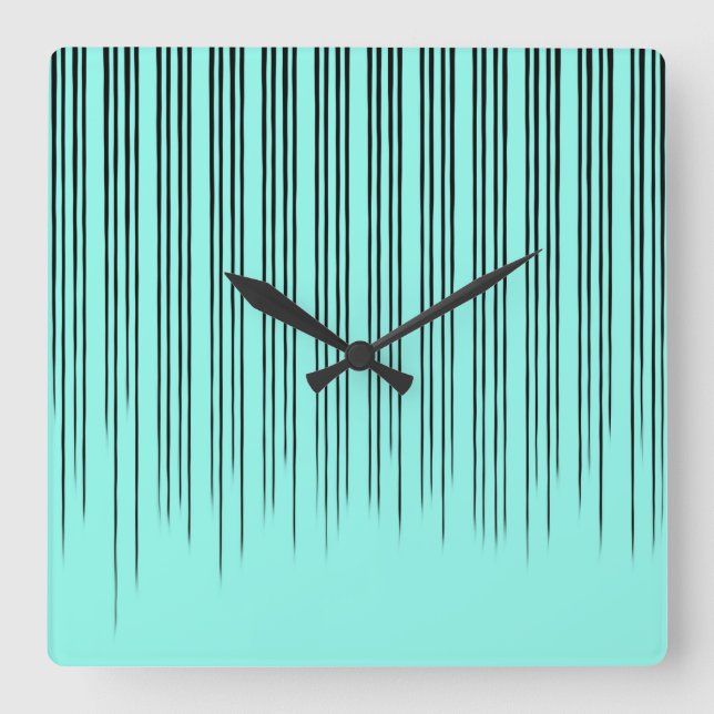 Black/Turquoise Stylish Stripe Pattern Square Wall Clock (Front)