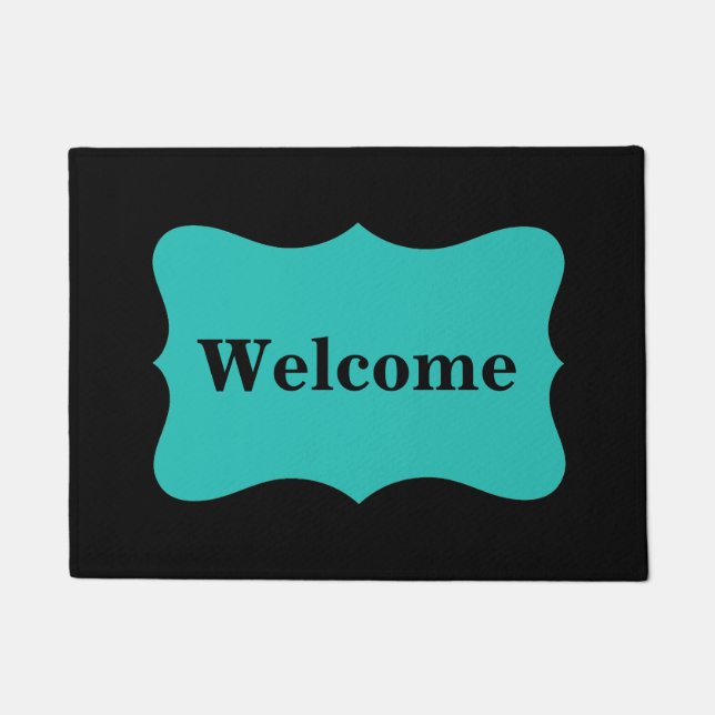 Black Turquoise Teal Blue Welcome Custom Doormat (Front)