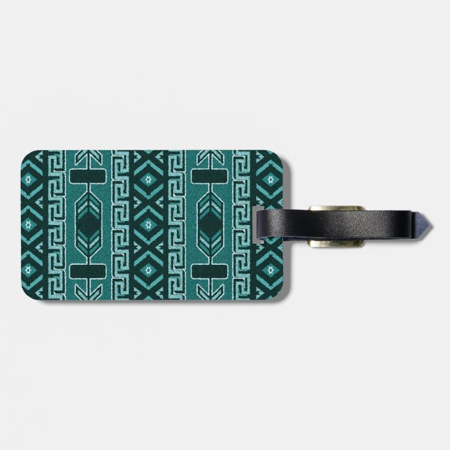 Black  Turquoise Tribal Aztec Pattern Luggage Tag (Back Horizontal)