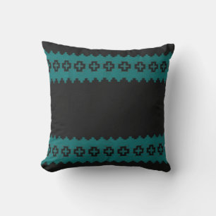 Black/Turquoise Vintage Print Throw Pillow