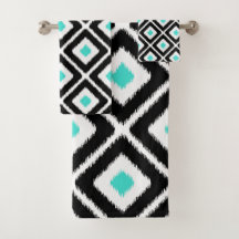 Black, Turquoise, White Ikat Diamond Pattern