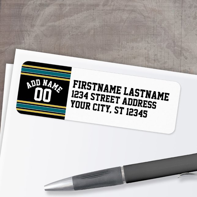 Black Turquoise Yellow Sports Jersey Nom personnal (Personalized Return Address Label)
