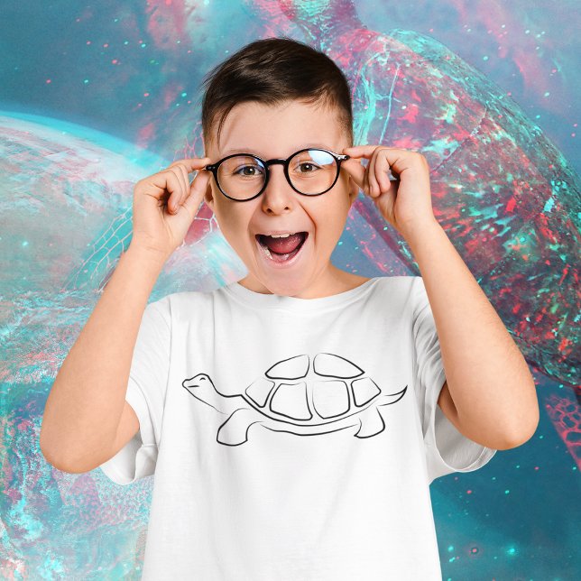 Black Turtle T-Shirt (Kid wearing glassing posing with tortise design tshirt)
