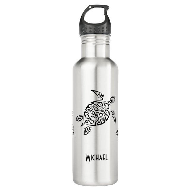 Black Turtle Tribal Monogram Coastal 710 Ml Water Bottle (Front)